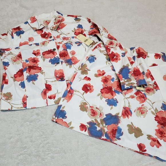 NWT Marsh Landing‎ White Red Blue Floral Cottagecore Romantic Top Skirt Set L 10 - Picture 1 of 16